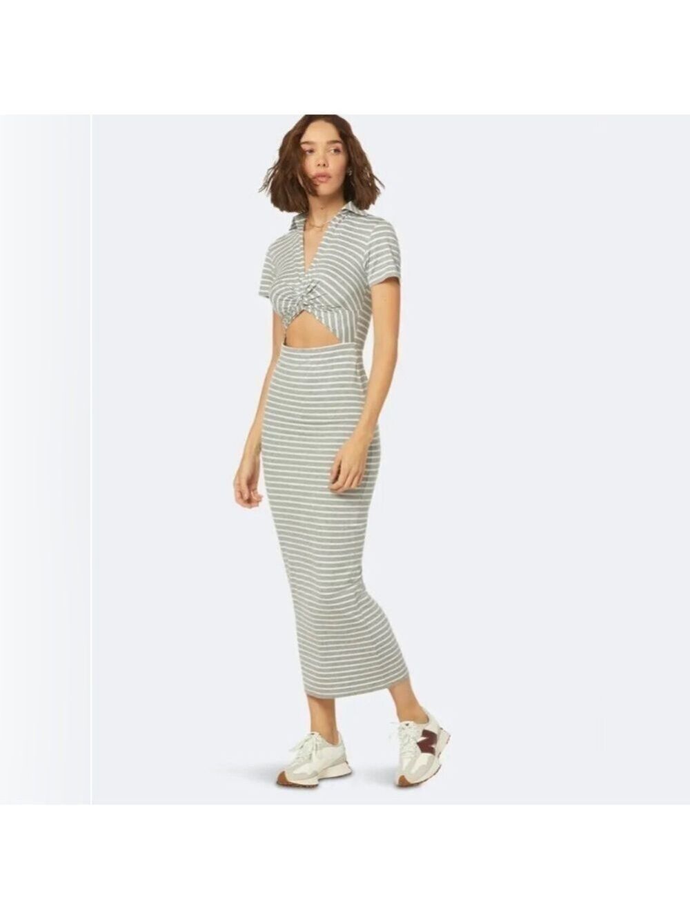 Favorite Daughter The Day To Night Maxi Gray/White Striped Cut-Out Dress Size XL